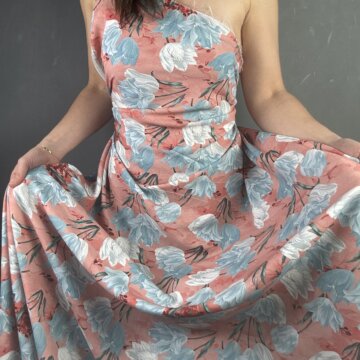 Linen and Rayon Blue & Pink Flowers