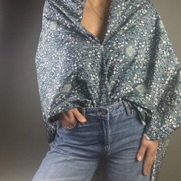 Blue and Green Floral Print Fine lawn