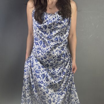 Italian Polyester Flower Blue Swirl