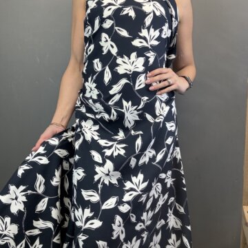 Polyester Crepe De Chine Navy and White