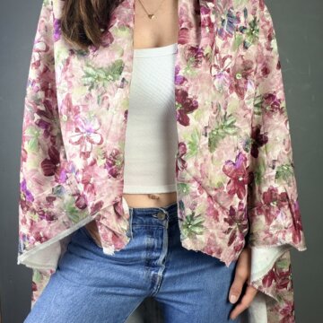 Linen and Rayon Painted Flowers Pink
