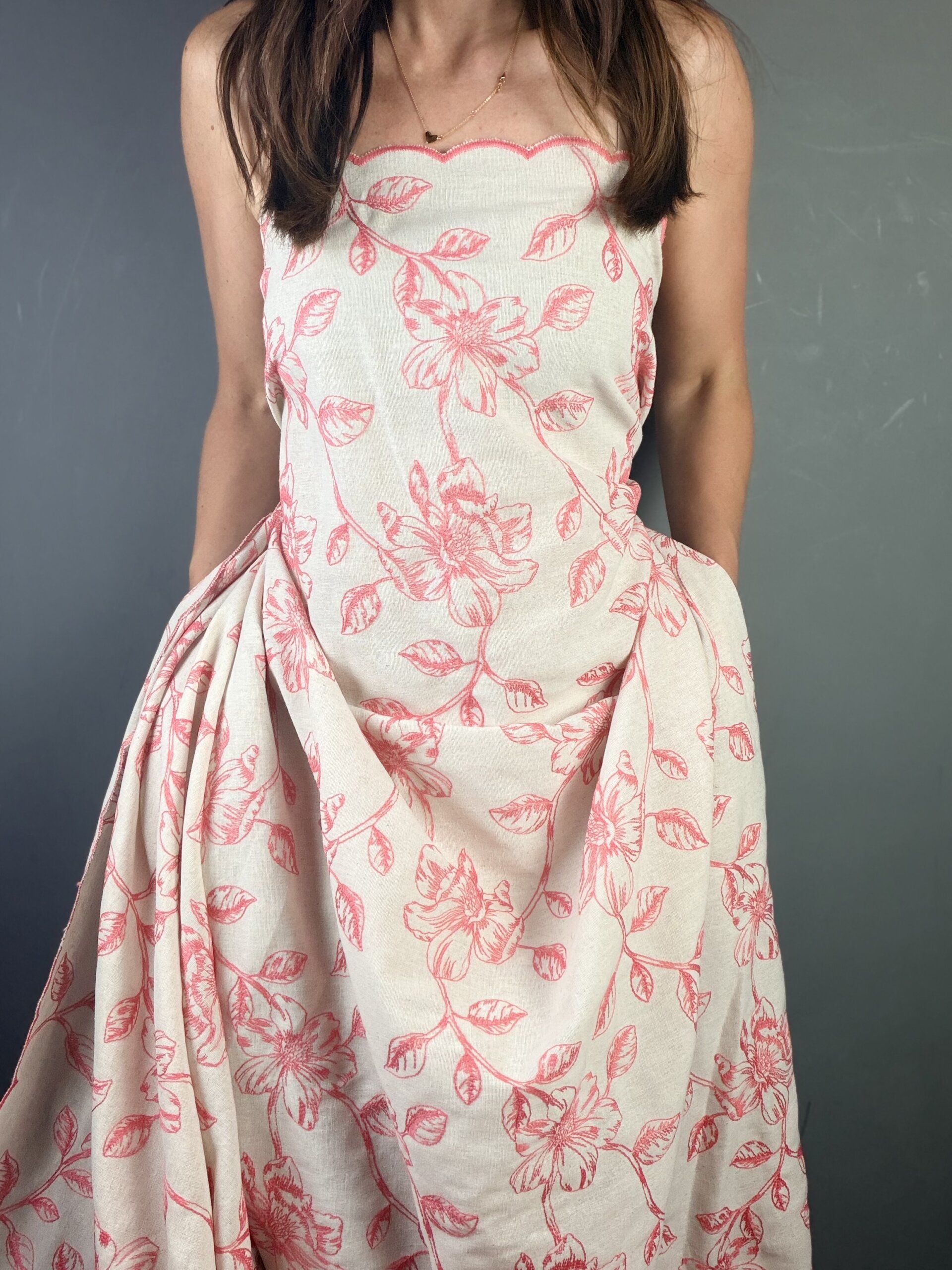 printed linen dress fabric uk Linen Medium Weight Printed Dress Fabric Material- Blooming Branches SQ436 IVMLT