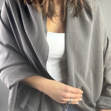 Grey Polyester Stripe Suiting