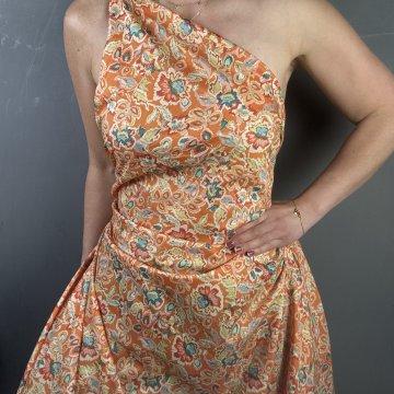 Orange Swirly Flowers Fine Lawn