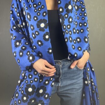 Blue Floral Italian Rayon Satin