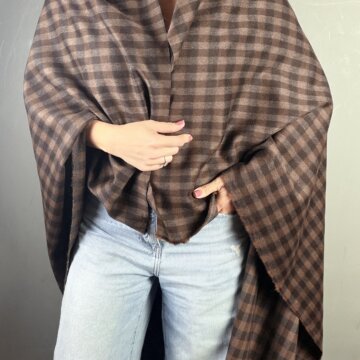 Dark Brown and Black Pure Wool Hair Plaid