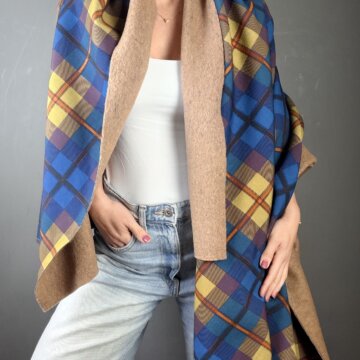 Italian Reversible Colourful Plaid Wool Mix Camel